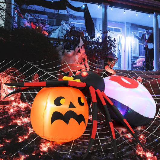 4.9 X 4.6 Feet Inflatable Spider With Pumpkin and Rotating Light - Kaedas