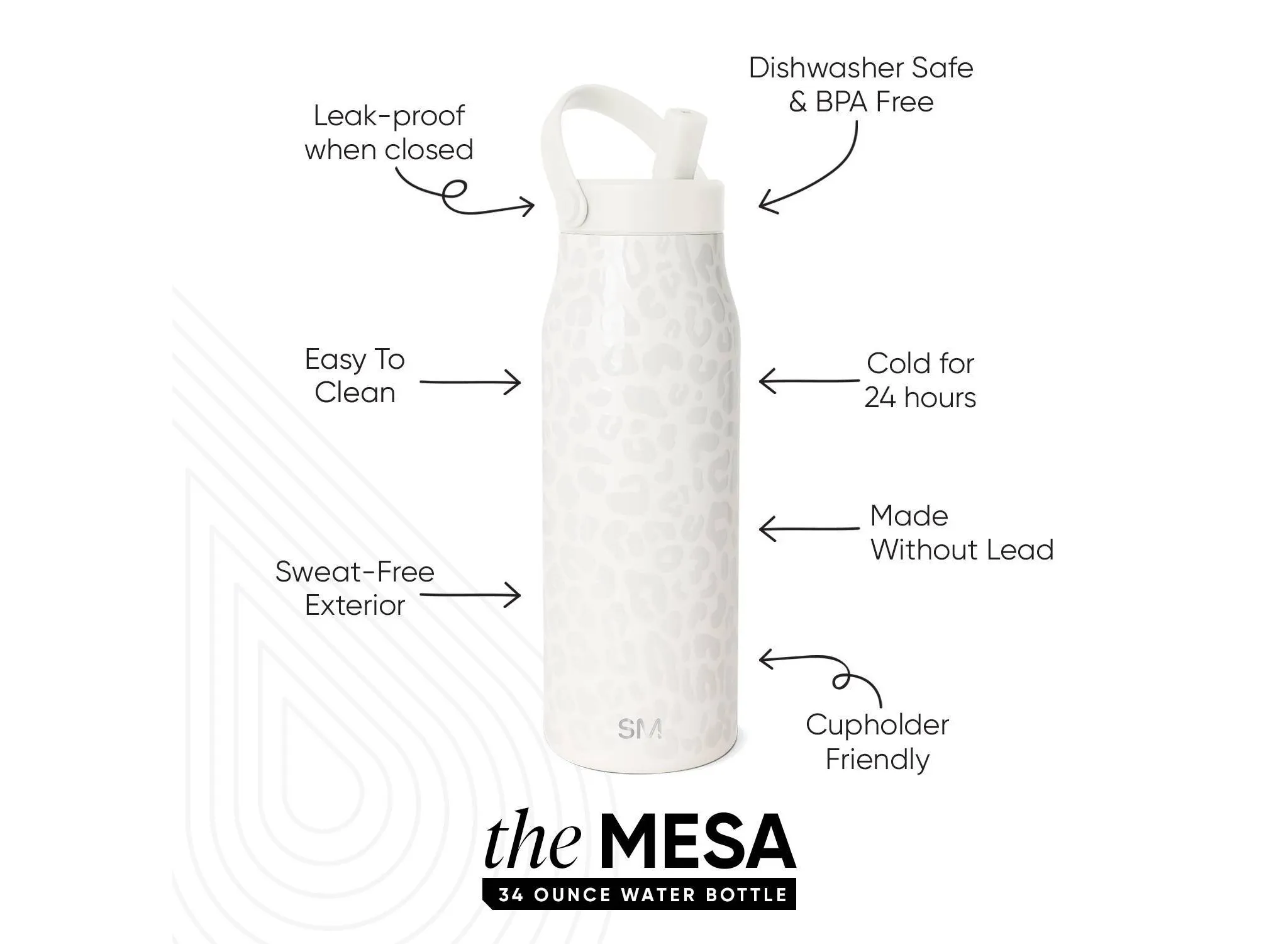 34oz Mesa Leopard Water Bottle Cream - Kaedas
