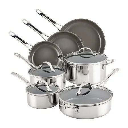 Anolon EverLast Stainless Steel Ceramic Nonstick 11-Piece Cookware Set - Kaedas
