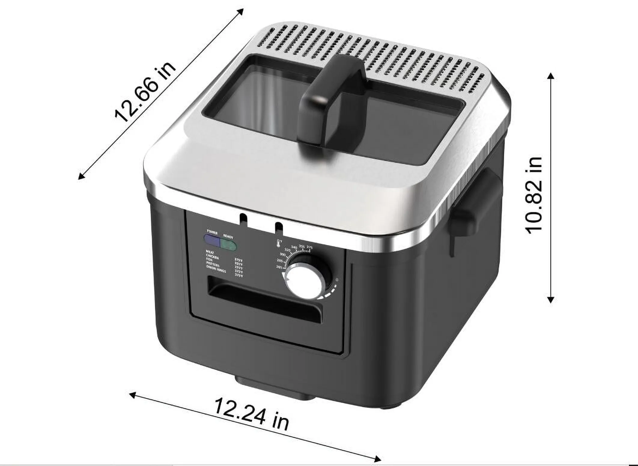 4L Electric Deep Fryer, Matte Black,  Stainless Lid, 1800W - Kaedas