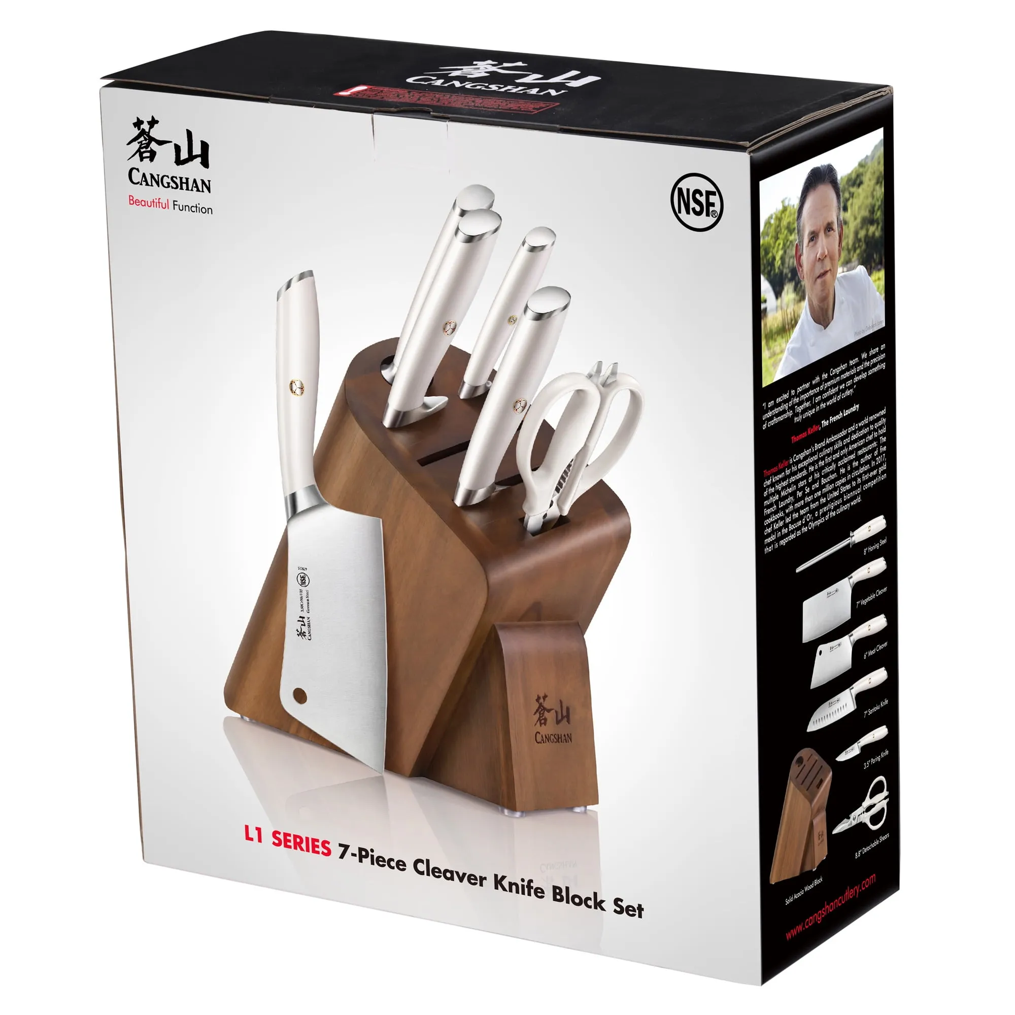 7-Piece Cleaver Knife Block Set - White - Kaedas