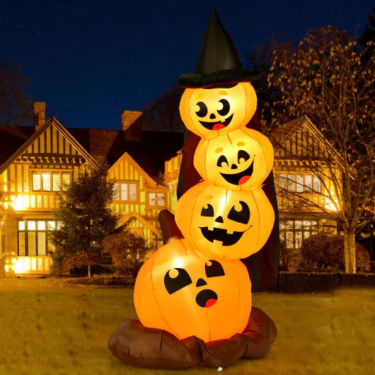 7 Feet Halloween Inflatable Pumpkin Combo With Witch's Hat and LED Lights - Kaedas