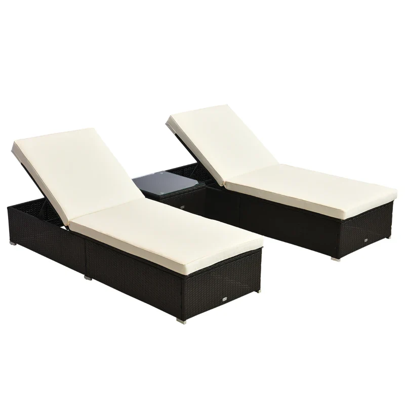 Outsunny Chaise Lounge Chair Set of 2 with 5 Angle Backrest - Cream White - Kaedas