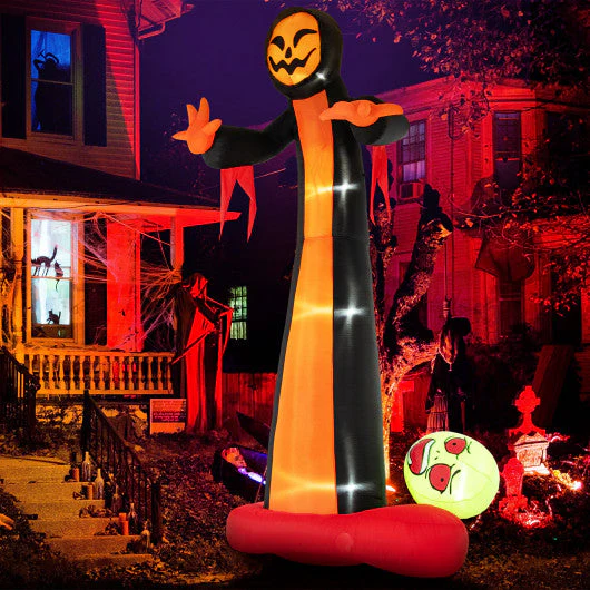12 Feet Inflatable Grim Reaper Ghost With Built-in LED Lights and Scary Skull - Kaedas