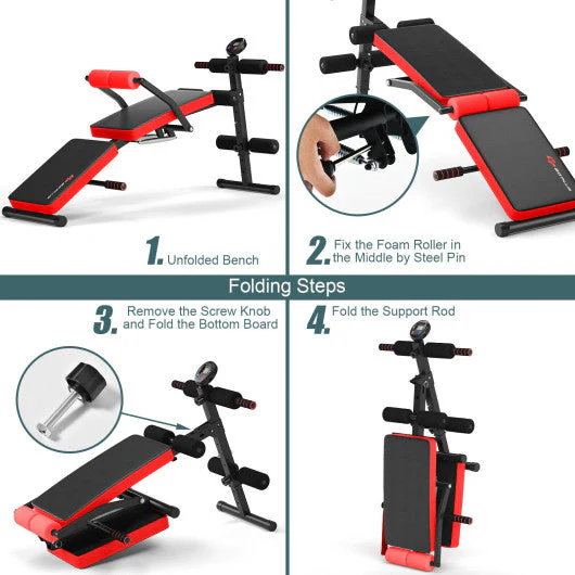 Adjustable Sit Up Bench With LCD Monitor-Red - Kaedas