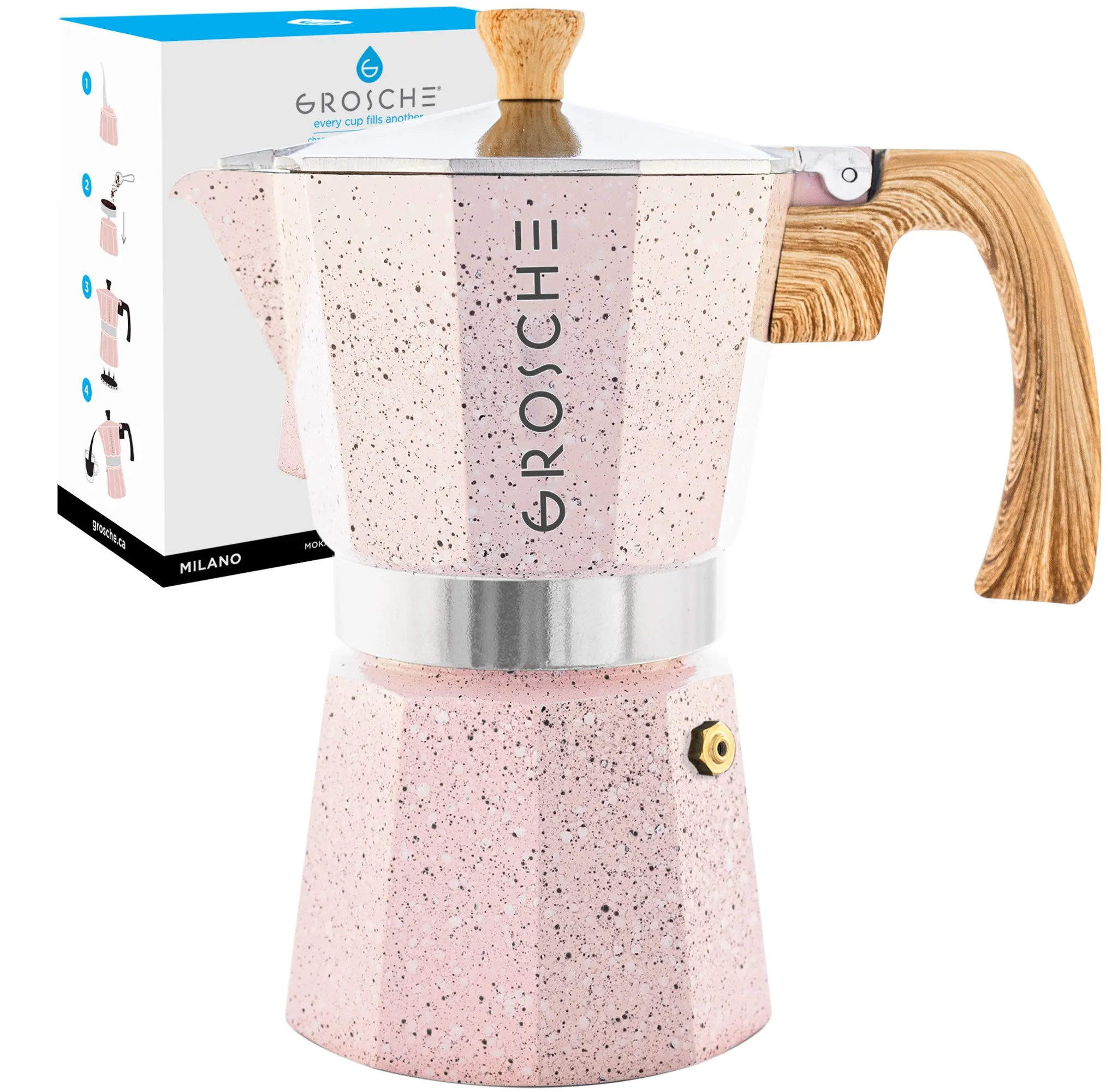 Milano Stone Stovetop Espresso Maker, 12 Cup, Blush Pink - Kaedas