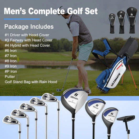 Men's Profile Complete Golf Club Package Set Includes 10 Pieces-Blue - Kaedas