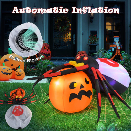 4.9 X 4.6 Feet Inflatable Spider With Pumpkin and Rotating Light - Kaedas
