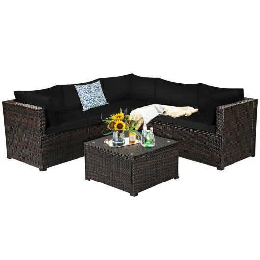 6 Pieces Patio Furniture Sofa Set With Cushions for Outdoor-Black - Kaedas