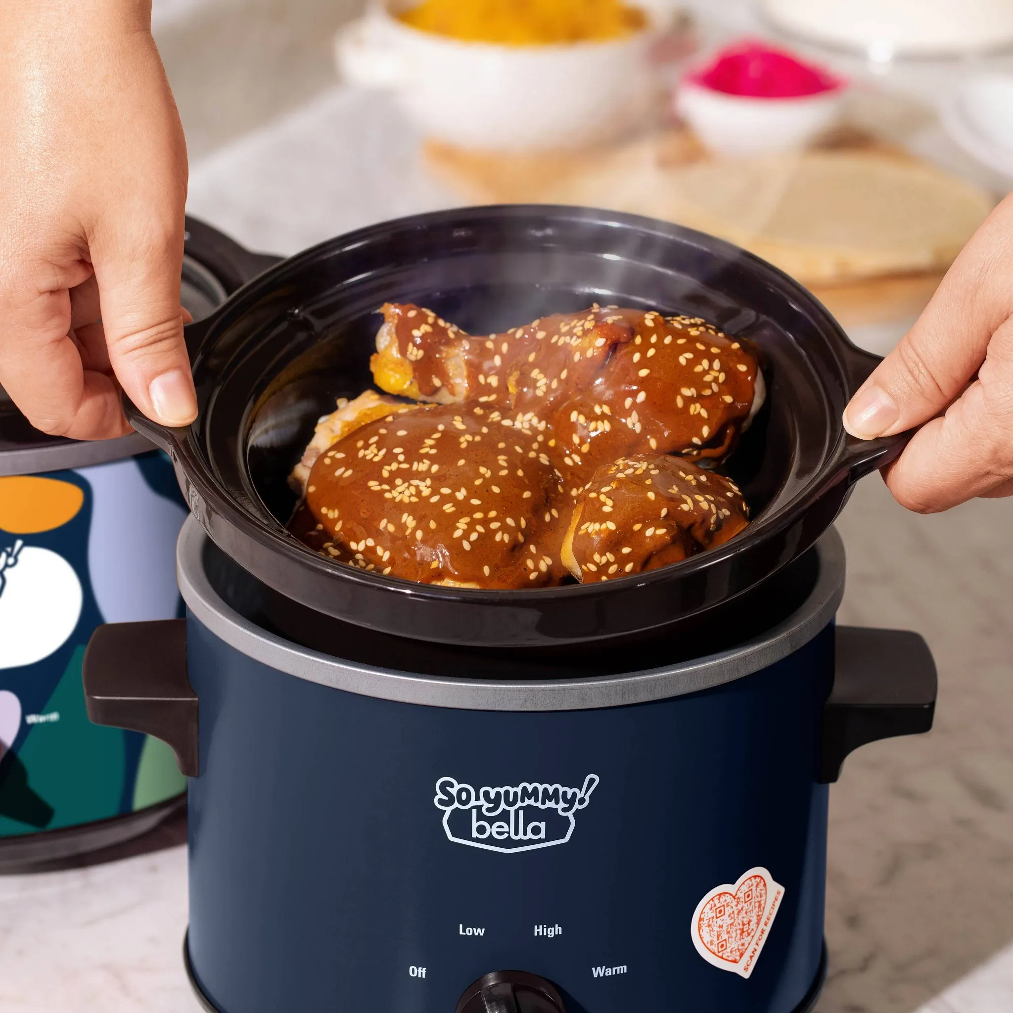 2.0qt Twin Set Slow Cooker - Navy and Abstract Pattern - Kaedas
