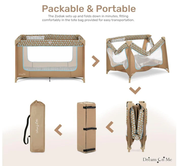 Zodiak Portable Play Yard With Carry Bag, Coffee/Blue - Kaedas