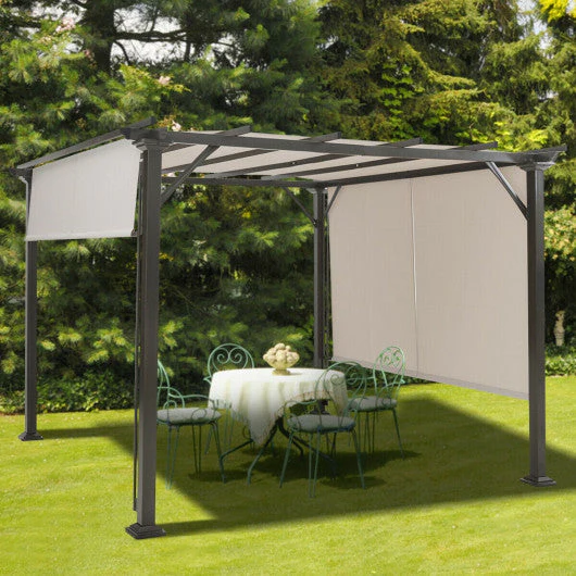 10 X 10 Feet Metal Frame Patio Furniture Shelter-Beige - Kaedas