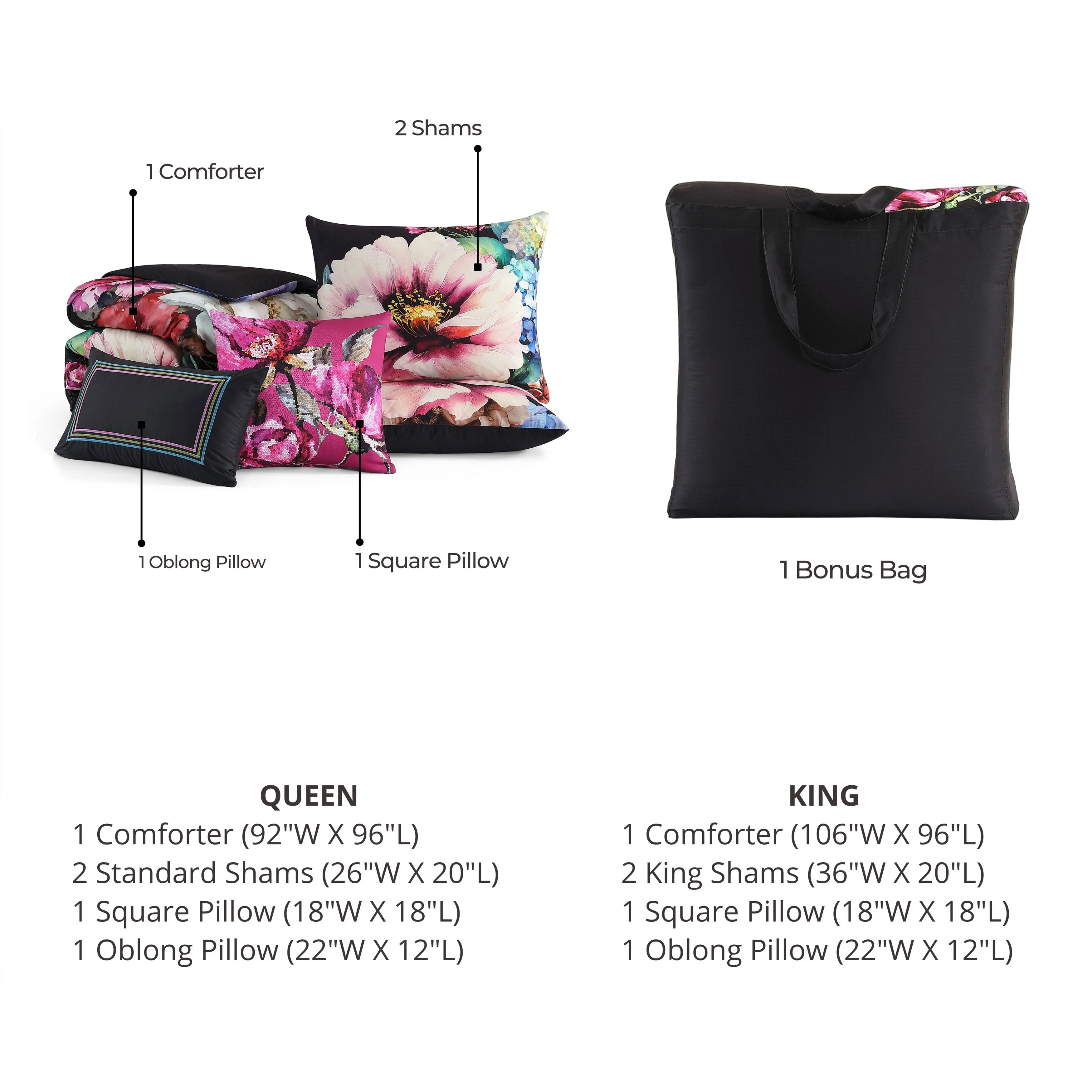 Bebejan Black Night Poppies 5 Piece Reversible Comforter Set - Kaedas