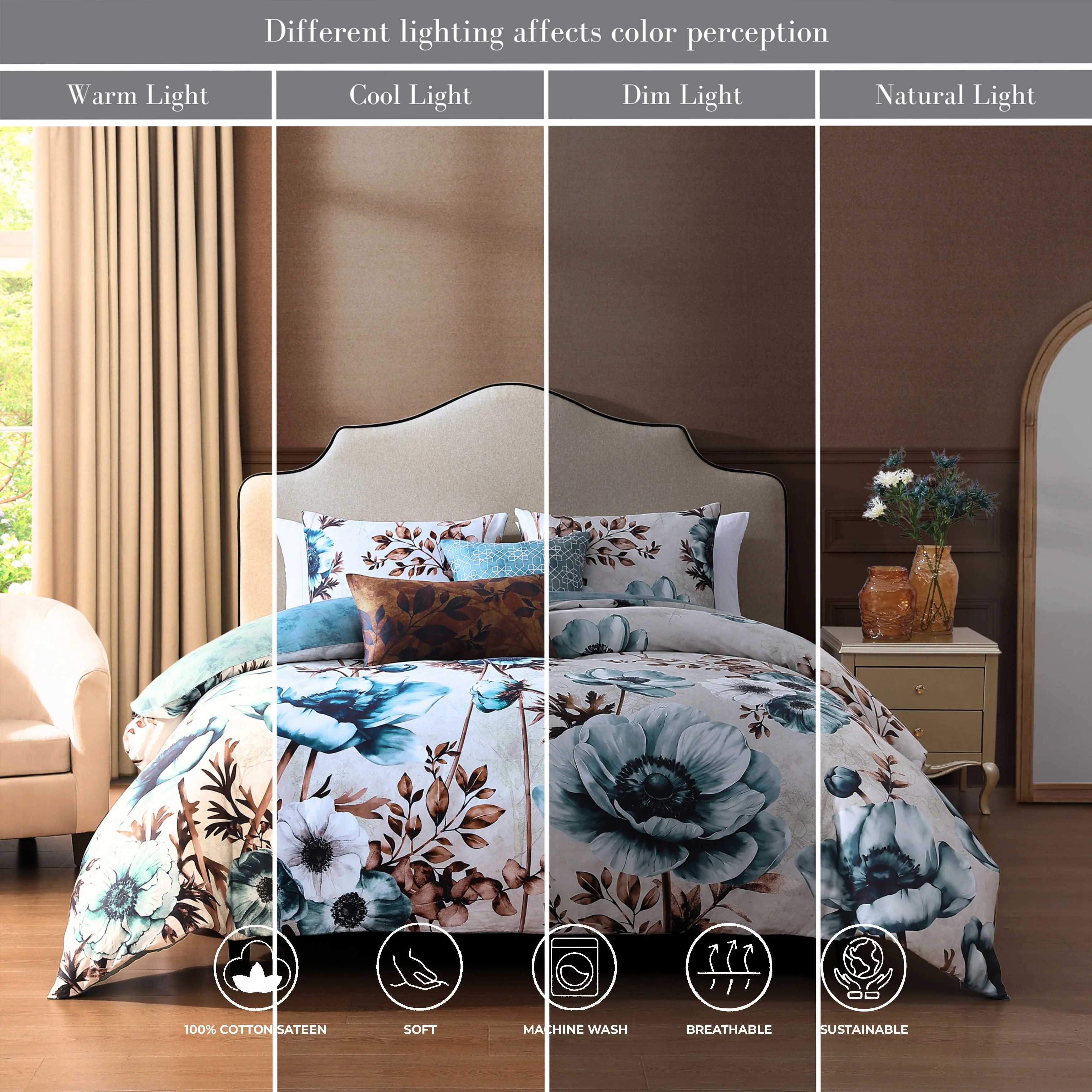 Bebejan Flowers in the Mist 5 Piece Reversible Comforter Set - Kaedas