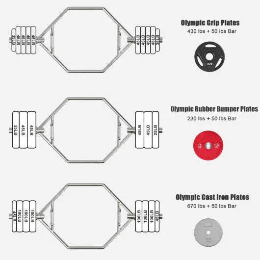 56 Inch Olympic Hexagon Deadlift Trap Bar With Folding Grips Powerlifting-Sliver - Kaedas