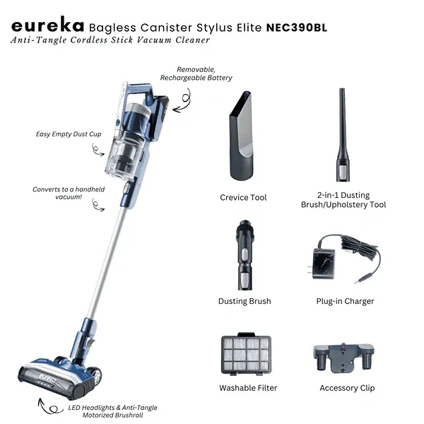 Stylus Elite Cordless Stick Vacuum with Self-Emptying Station NEC390BL - Kaedas