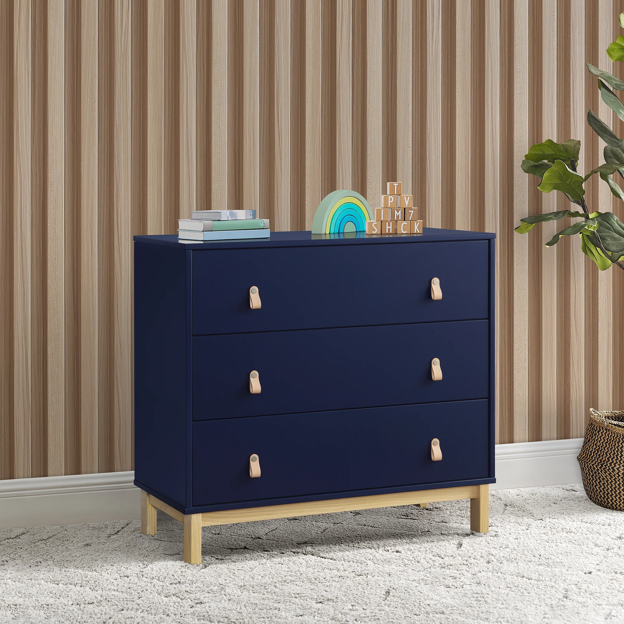 BabyGap Legacy 3 Drawer Dresser With Leather Pulls - Navy with Natural - Kaedas