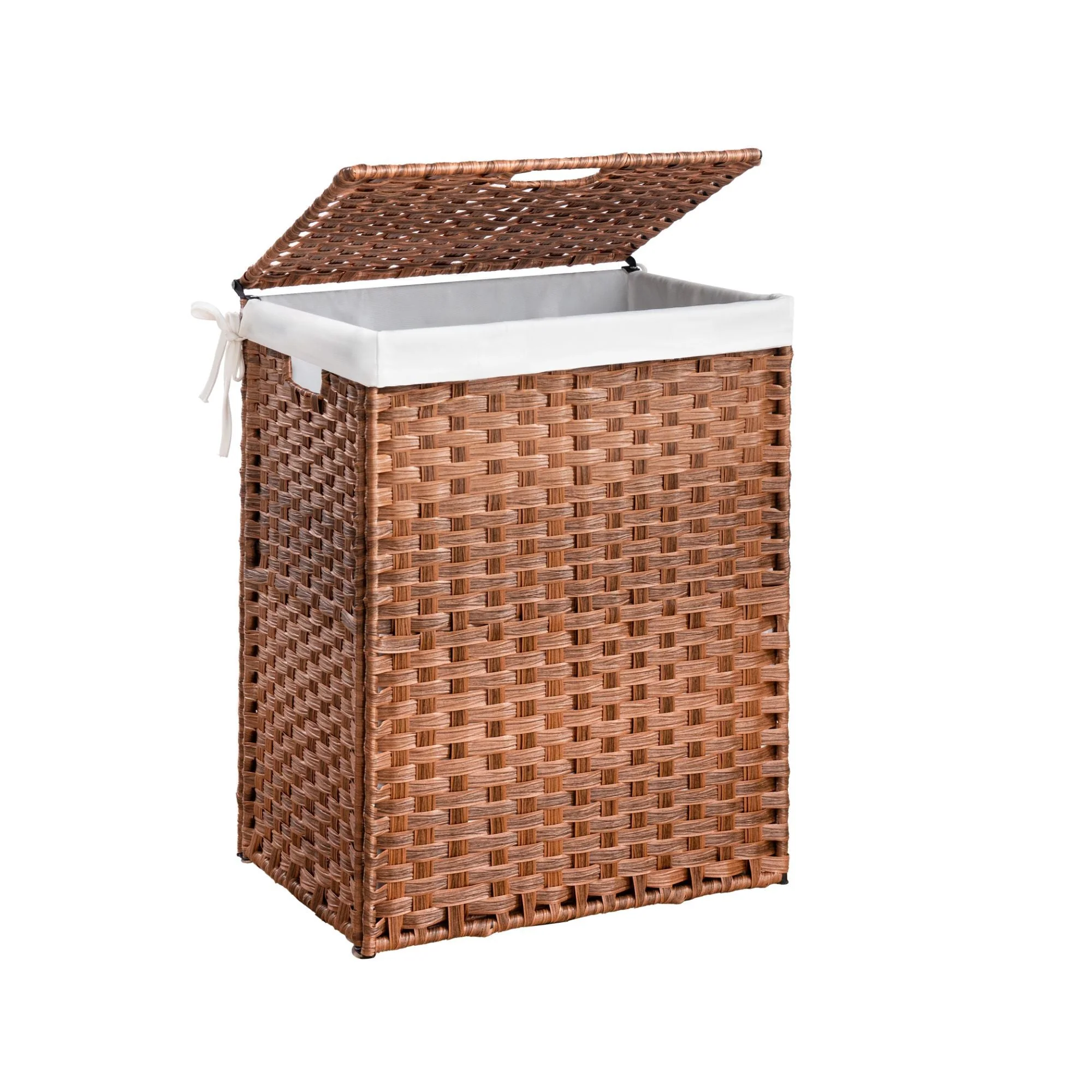 Laundry Hamper With Lid PE Rattan Powder Coating Frame Clothes Hampers With 2 Removable Bags - Kaedas