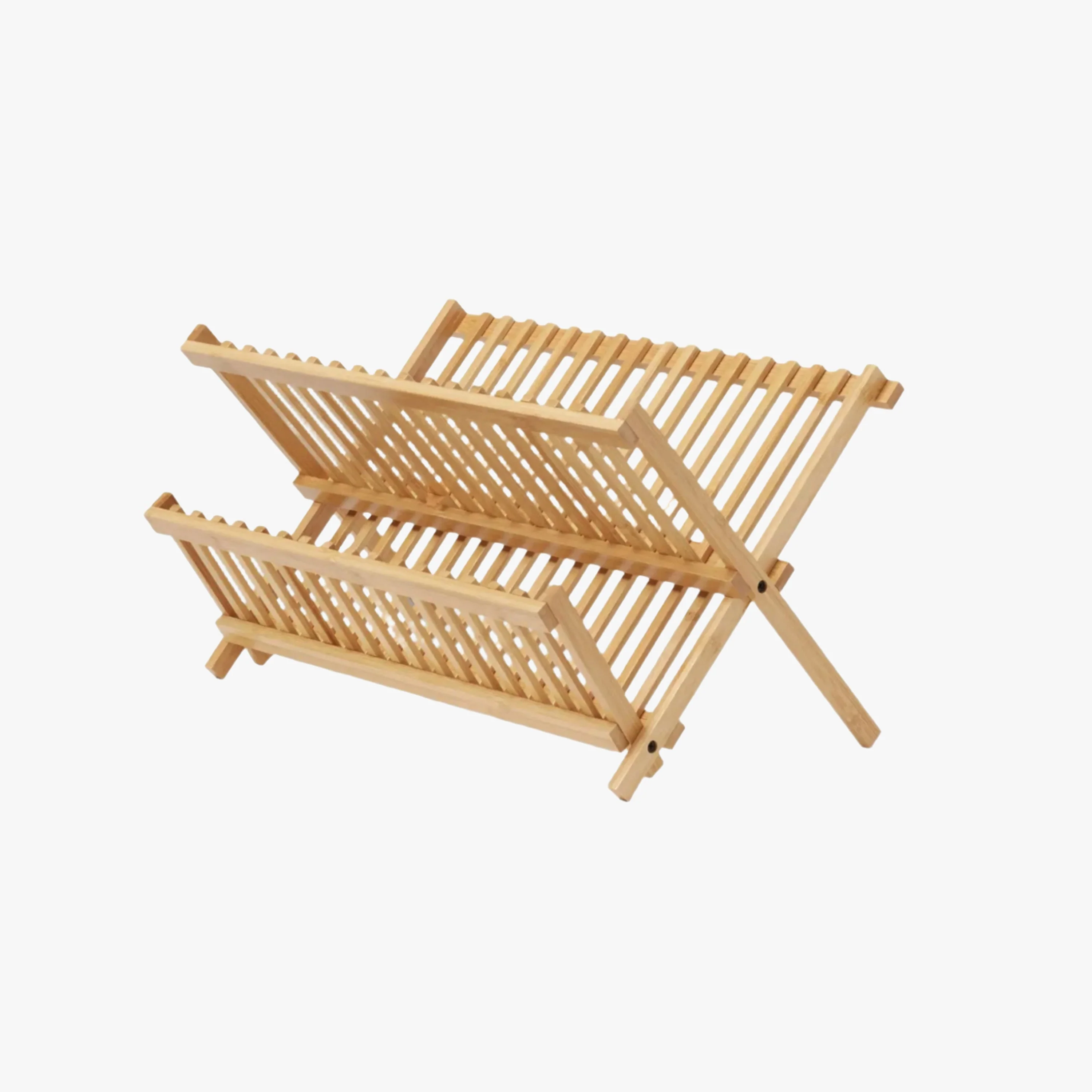 Bamboo Dish Drying Rack - 2-Tier Foldable Dish Rack for Kitchen Counter - Kaedas