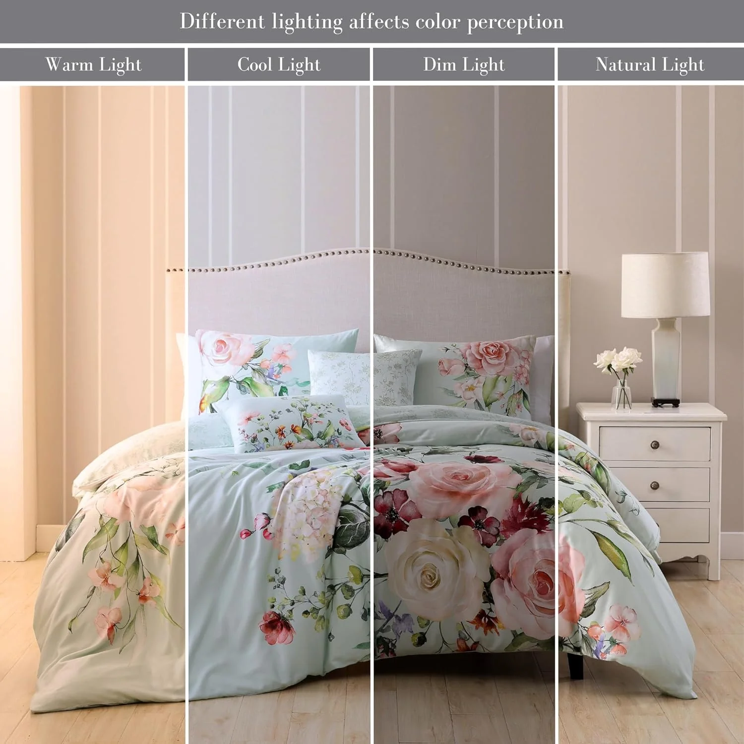 Bebejan Rose on Misty Green 5 Piece Reversible Comforter Set - Kaedas