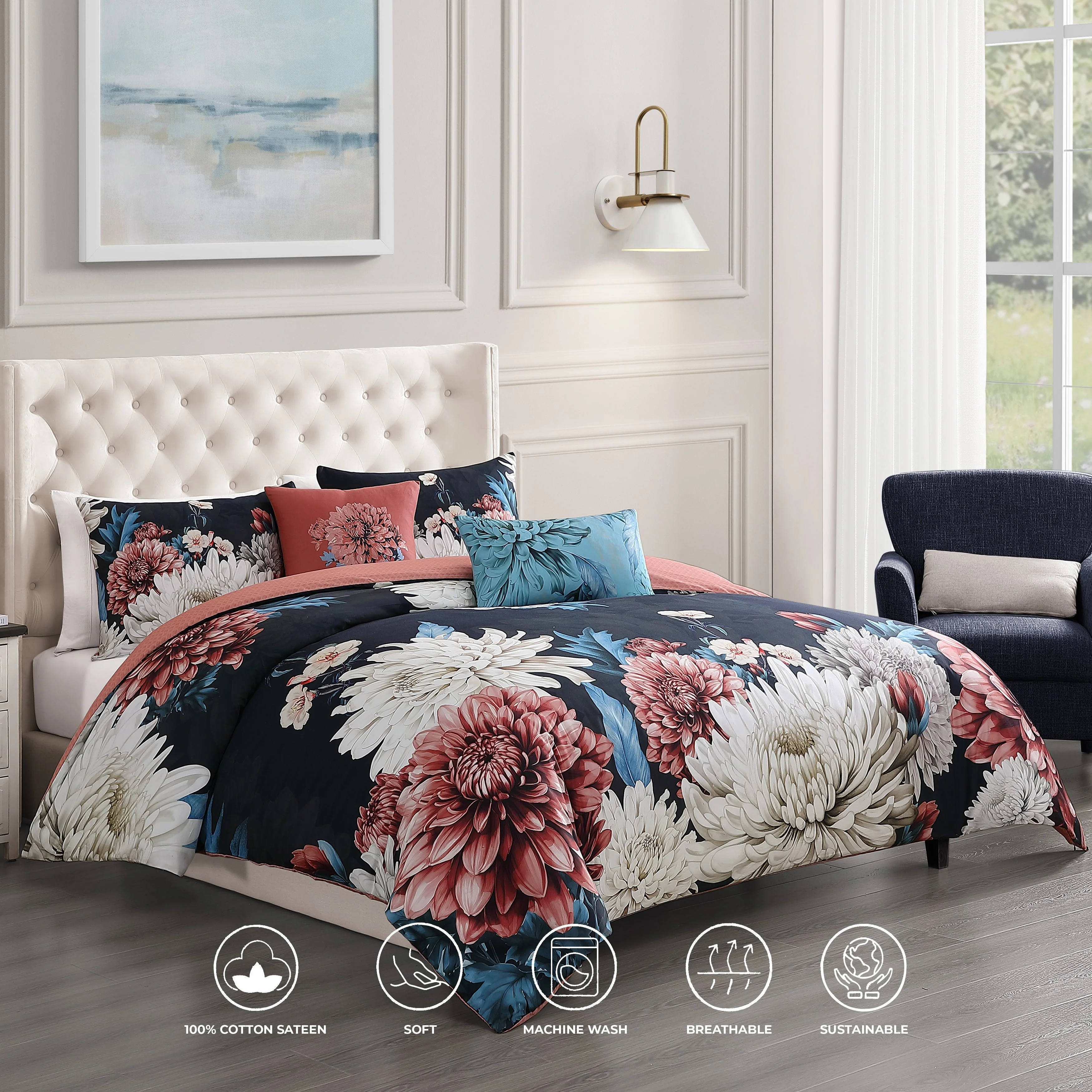 Bebejan Navy Mums 5 Piece Reversible Comforter Set - Kaedas