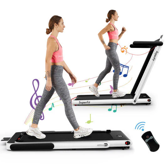 2.25HP 2 in 1 Folding Treadmill With APP Speaker Remote Control-White - Kaedas