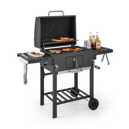 Outdoor BBQ Charcoal Grill With 2 Foldable Side Table and Wheels - Kaedas