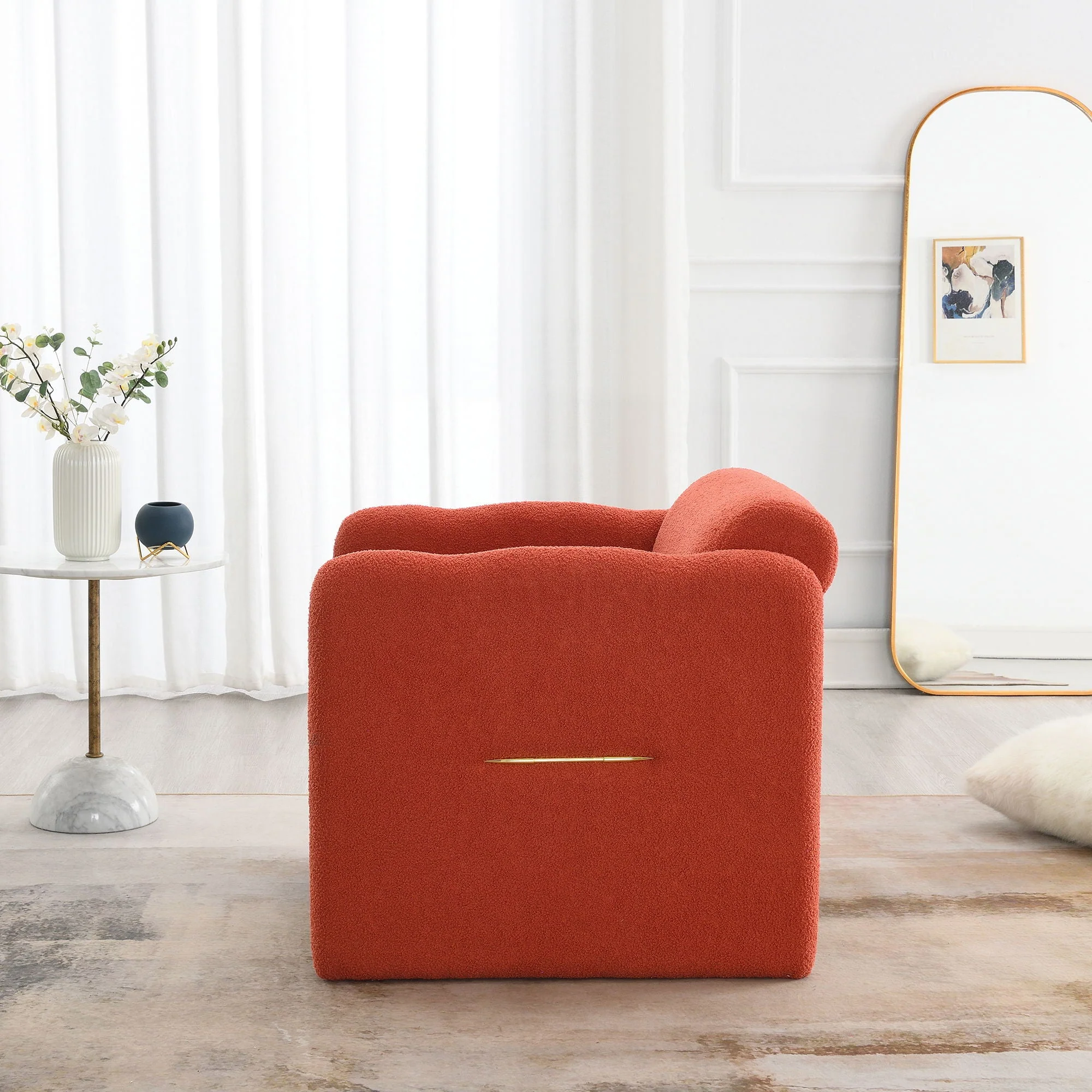 Arm Chair With Waved Arms, Metal Decoration on Both Side Arms - Kaedas