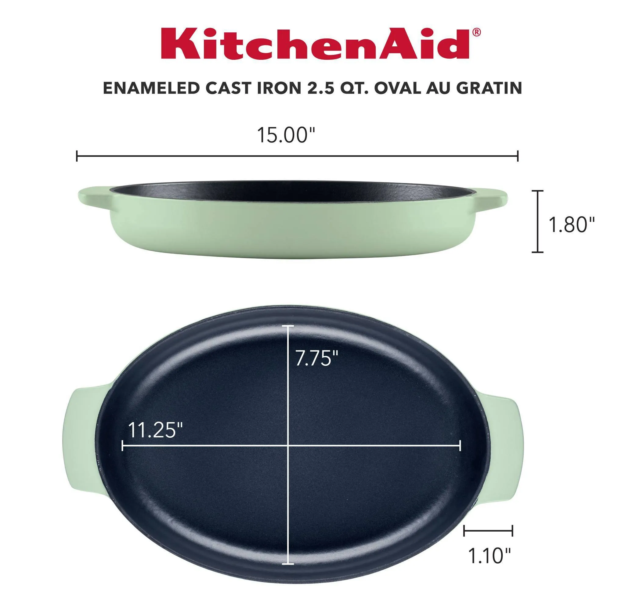 2.5qt Enameled Cast Iron Au Gratin - Pistachio - Kaedas