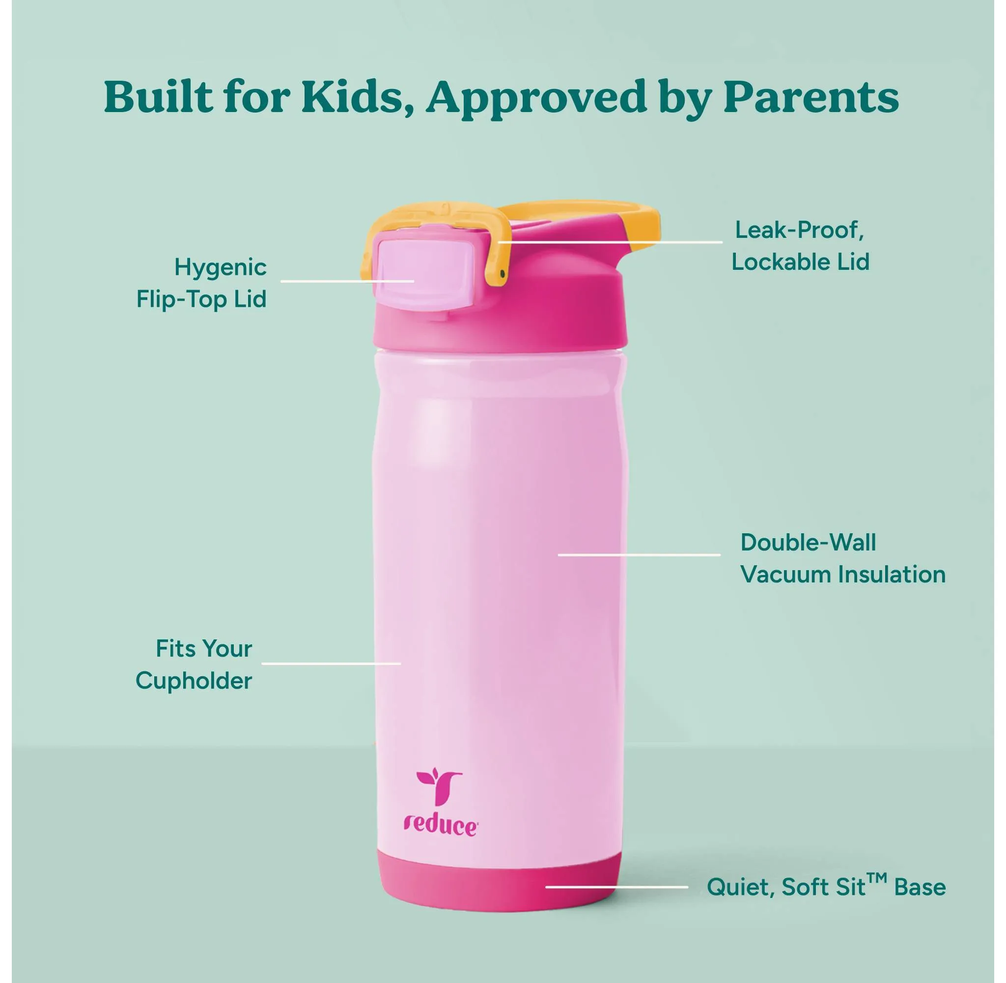 Reduce 14Oz Hydrate Pro Vacuum Insulated Stainless Steel Water Bottle - Pink - Kaedas