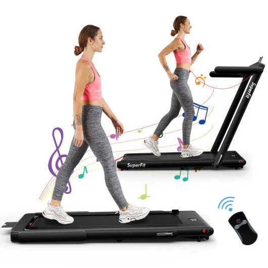 2.25HP 2 in 1 Folding Treadmill With APP Speaker Remote Control-Black - Kaedas
