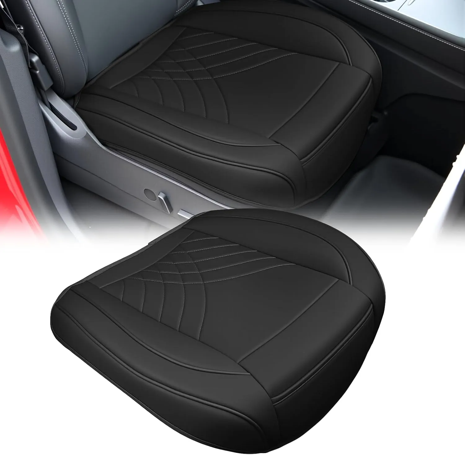 Black Geometric Leather Car Seat Cushion Cover - Waterproof & Anti-Slip - Kaedas