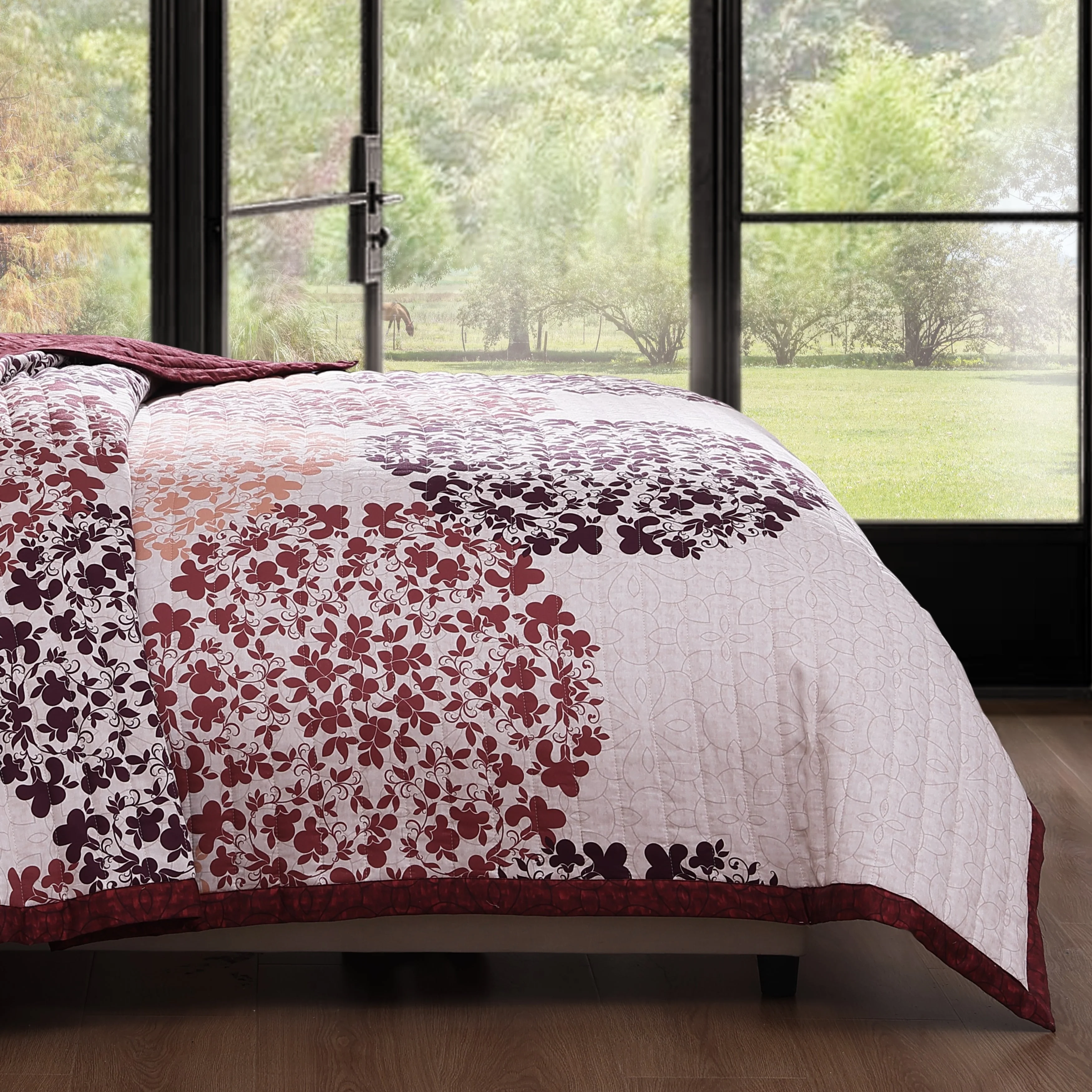 Bebejan Rosewood Harmony 3 Piece Reversible Quilted Coverlet Set - Kaedas