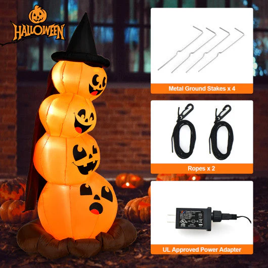 7 Feet Halloween Inflatable Pumpkin Combo With Witch's Hat and LED Lights - Kaedas