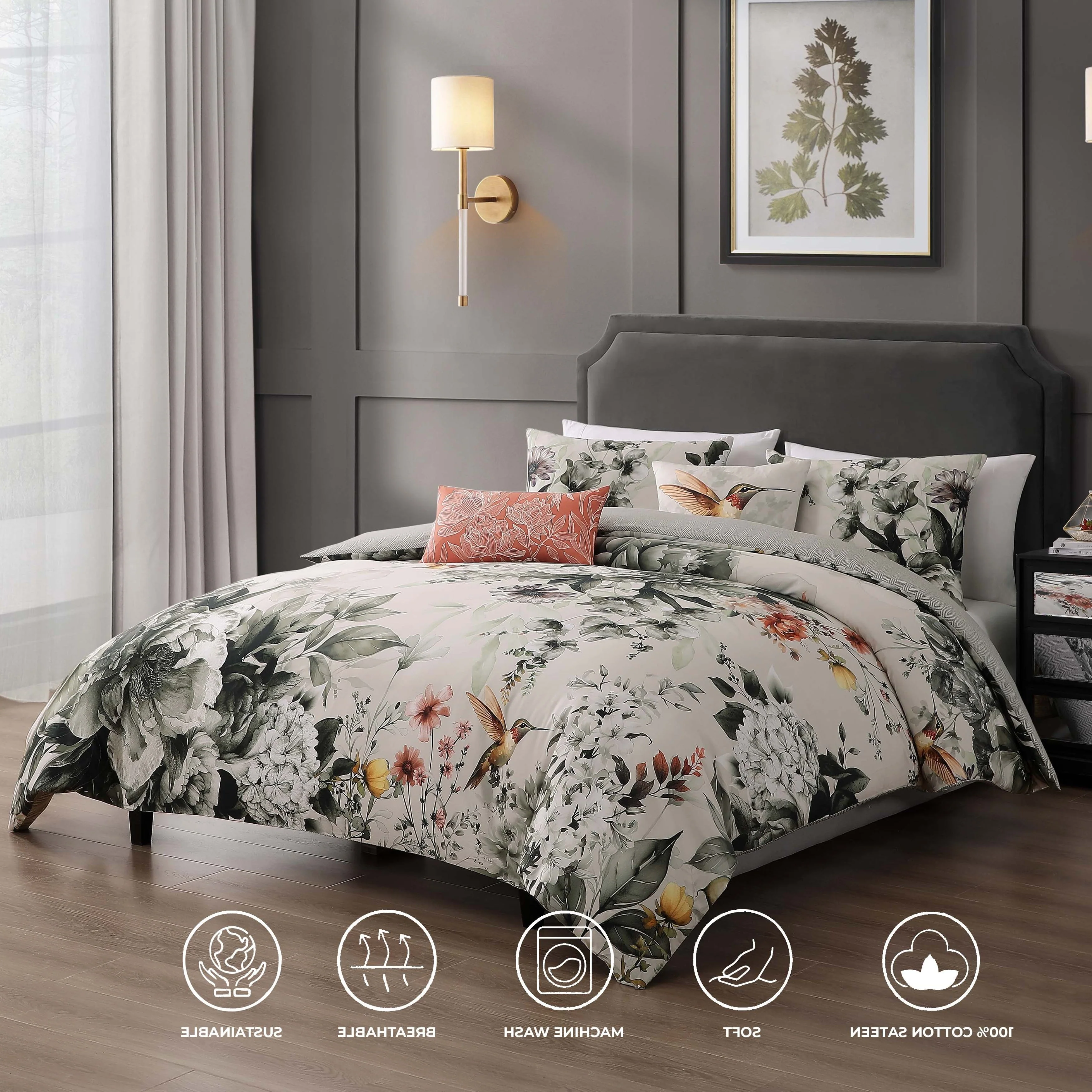 Bebejan Vintage Bloom 5 Piece Reversible Comforter Set - Kaedas