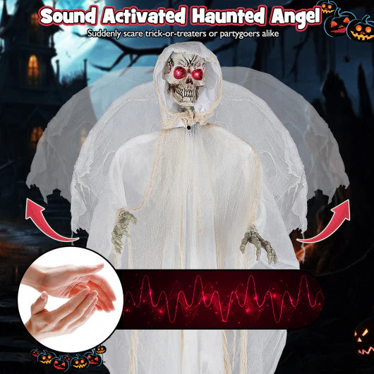 8.3 Ft Halloween Standing Haunted Angel With Lighted Eyes and Automatic Wing Movement - Kaedas