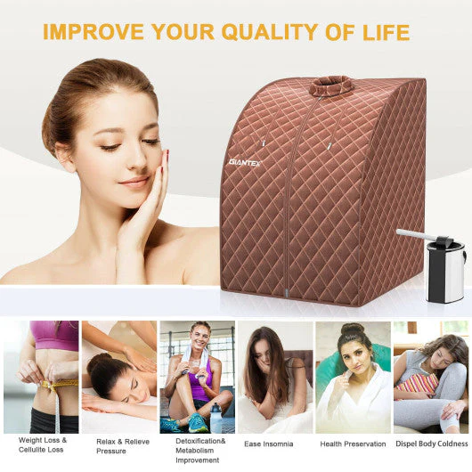 Portable Personal Steam Sauna Spa With 3L Blast-Proof Steamer Chair-Coffee - Kaedas
