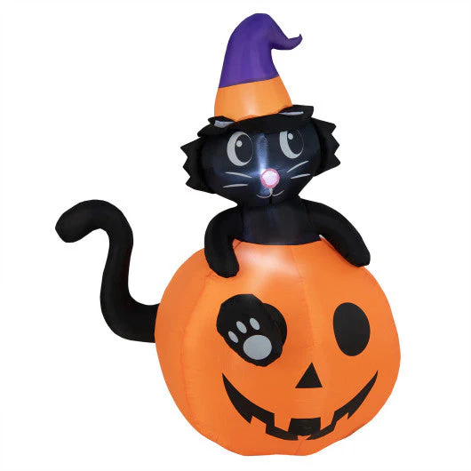 5 Feet Inflatable Halloween Pumpkin With Witch's Black Cat - Kaedas