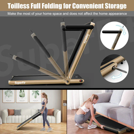 2.25HP 2 in 1 Folding Treadmill With APP Speaker Remote Control-Yellow - Kaedas