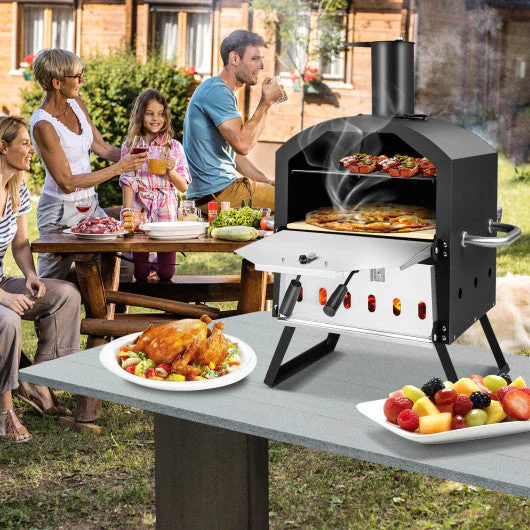 Outdoor Pizza Oven With Anti-Scalding Handles and Foldable Legs-Black - Kaedas