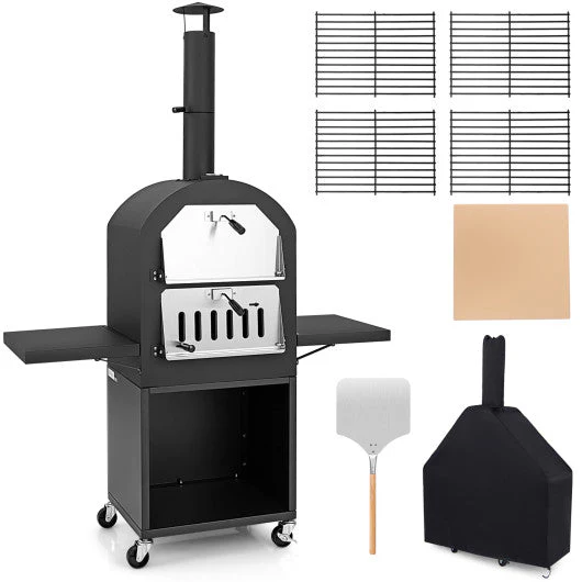 Outdoor Pizza Oven With Protective Cover and Grill Racks and Built-in Thermometer - Kaedas