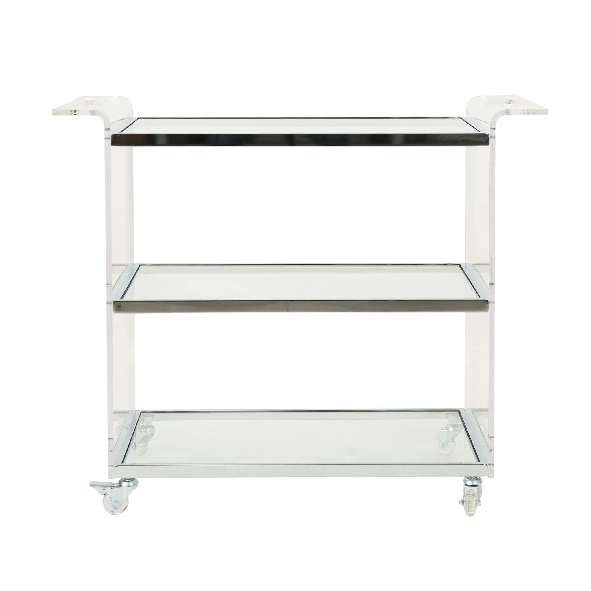 Elegant Acrylic Bar Cart With Tempered Glass Shelves and Rattan Metal Frame - Clear - Kaedas