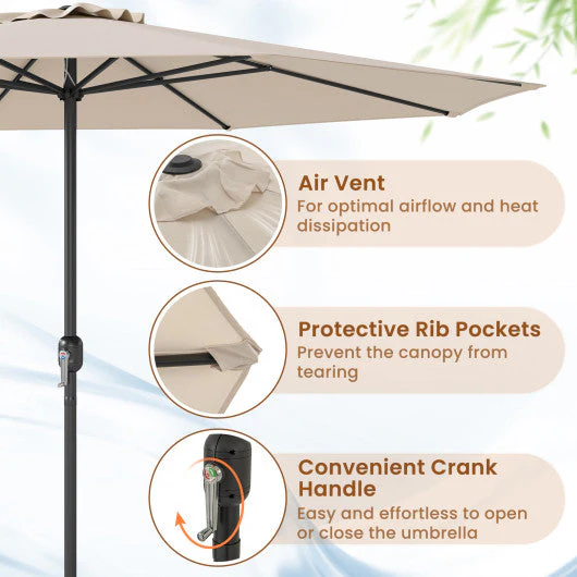 12 Feet Patio Umbrella With Crank Handle and 8 Sturdy Ribs-Beige - Kaedas