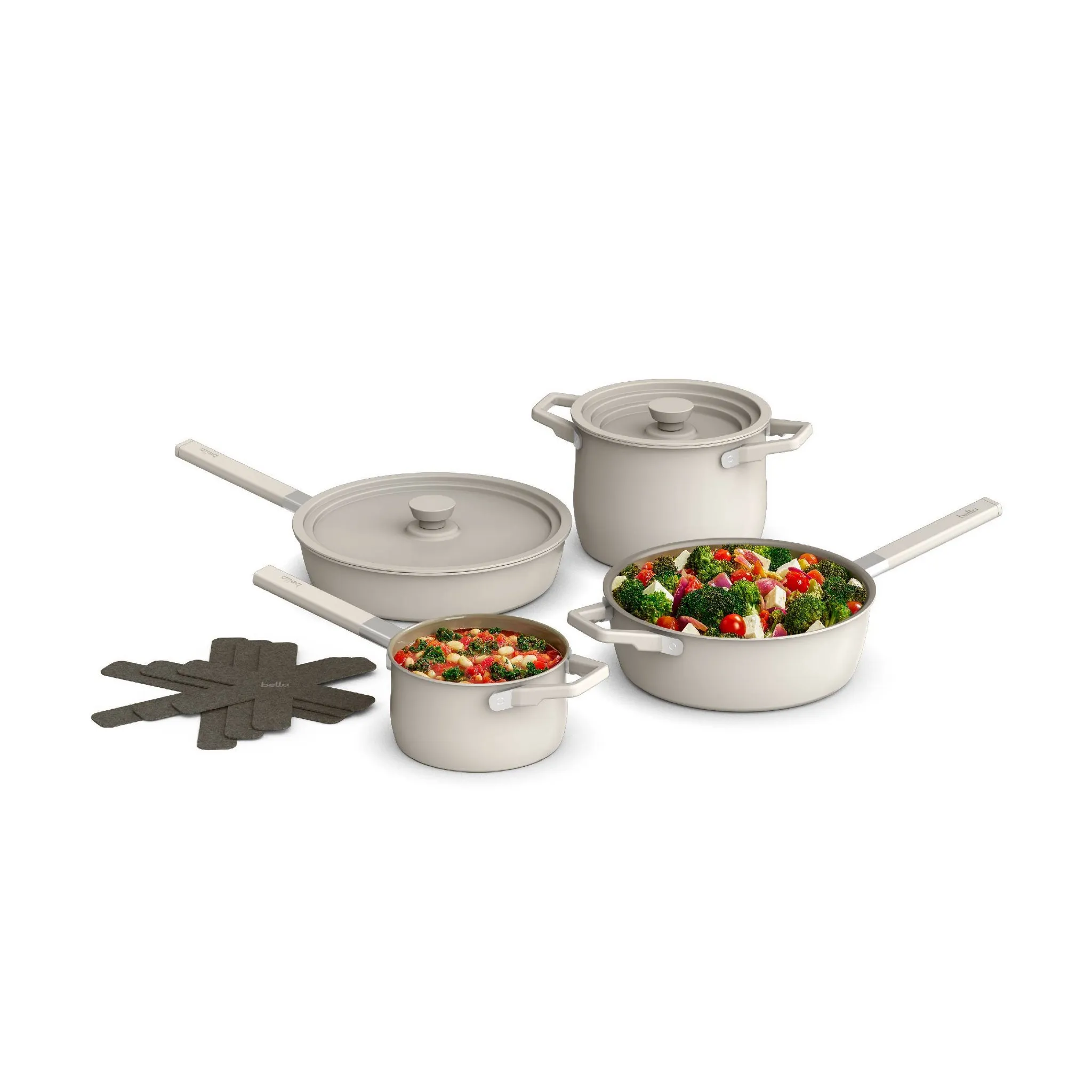 bella 9pc StoreMore Ceramic Nonstick Cookware Set Oatmilk - Kaedas