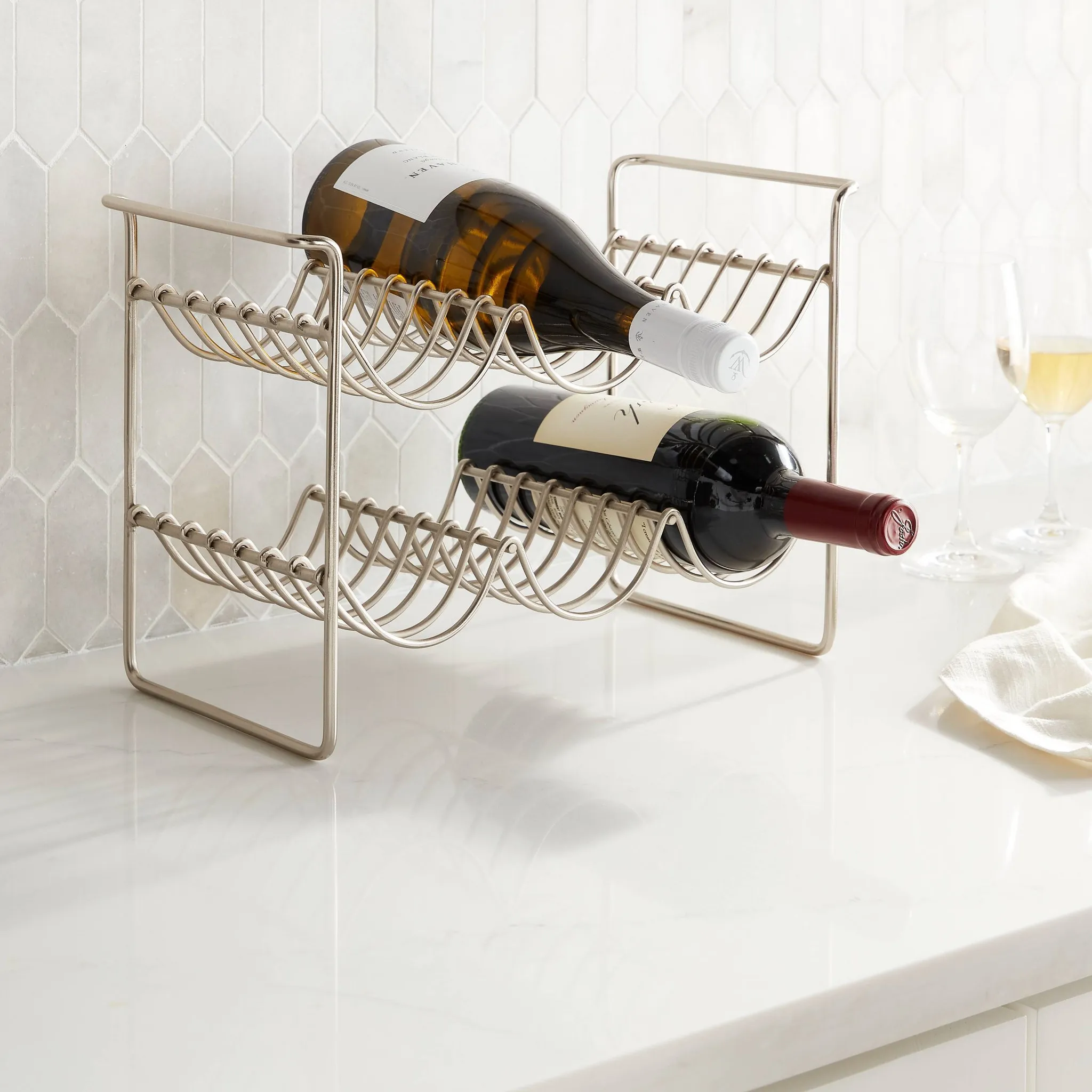 6 Bottles Metal Wire Wine Rack Brushed Nickel - Kaedas