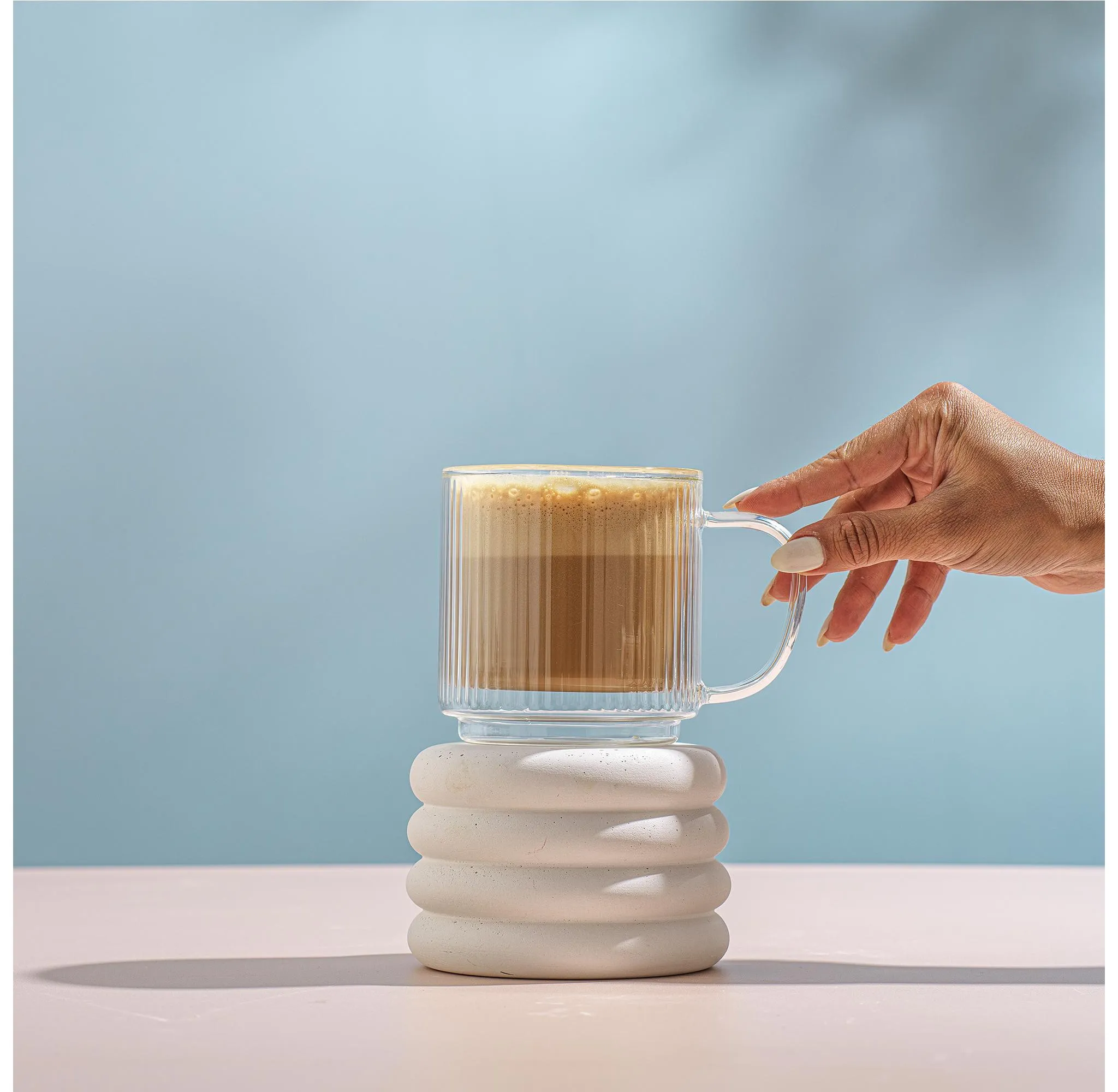 Haven Double Wall Glass Mugs - 13.5 Oz, Stackable Set of 2 - Kaedas