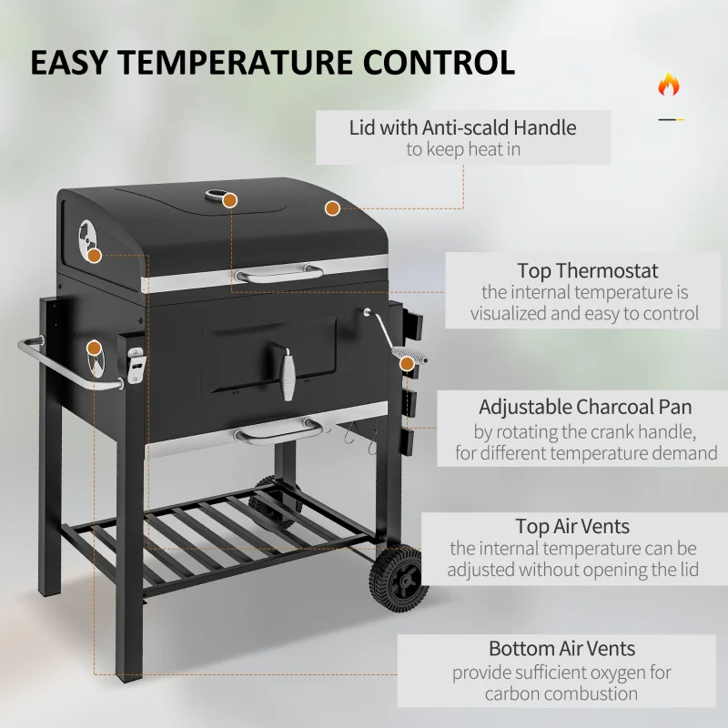 Outsunny Charcoal BBQ Grill and Smoker Combo - Kaedas