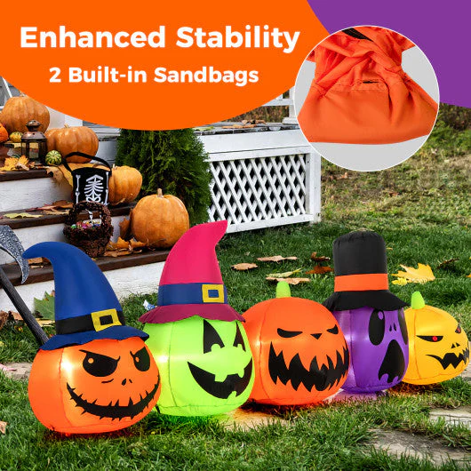 9 Feet Inflatable Pumpkin Patch Family With Built-in LED Lights and Witch Hats - Kaedas