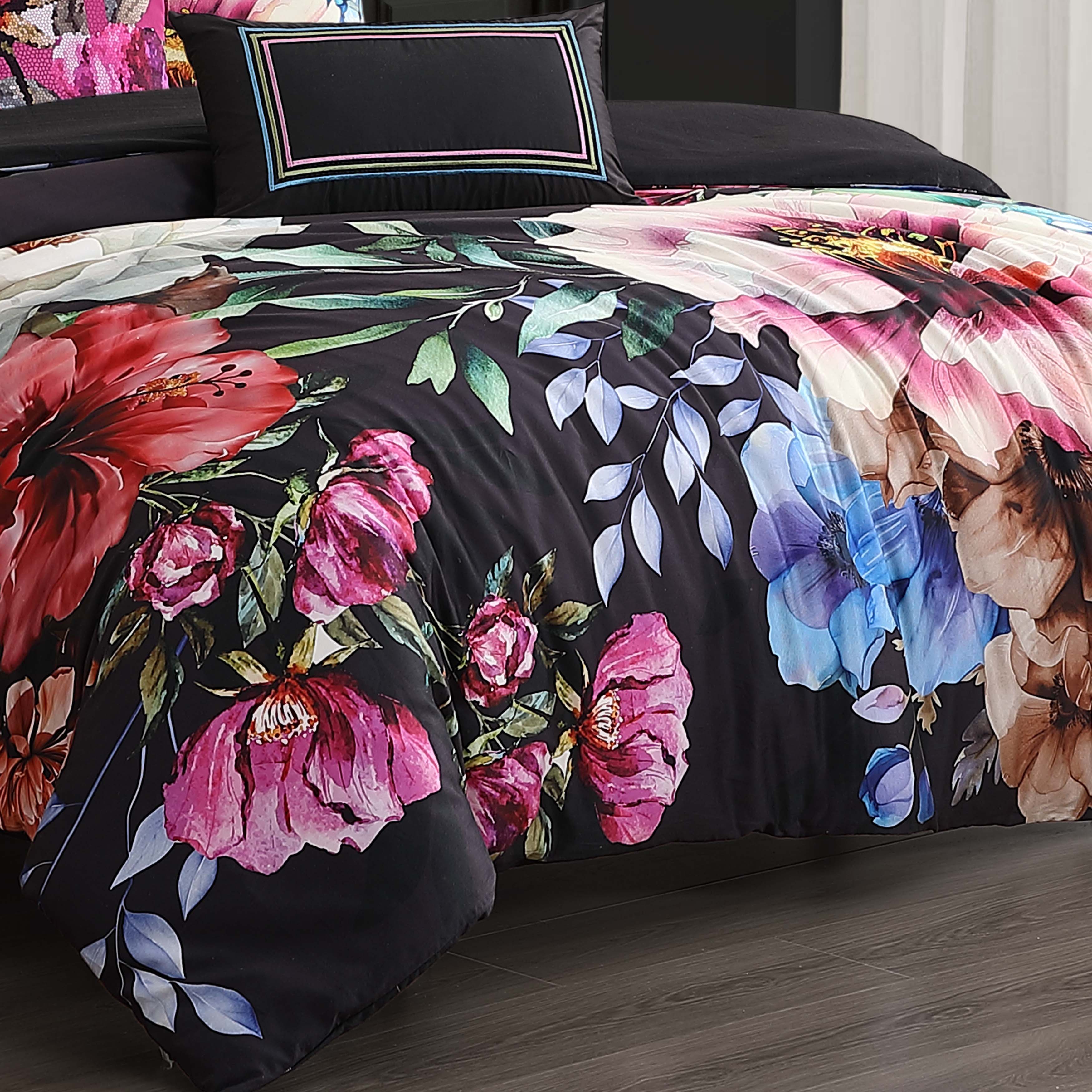 Bebejan Black Night Poppies 5 Piece Reversible Comforter Set - Kaedas