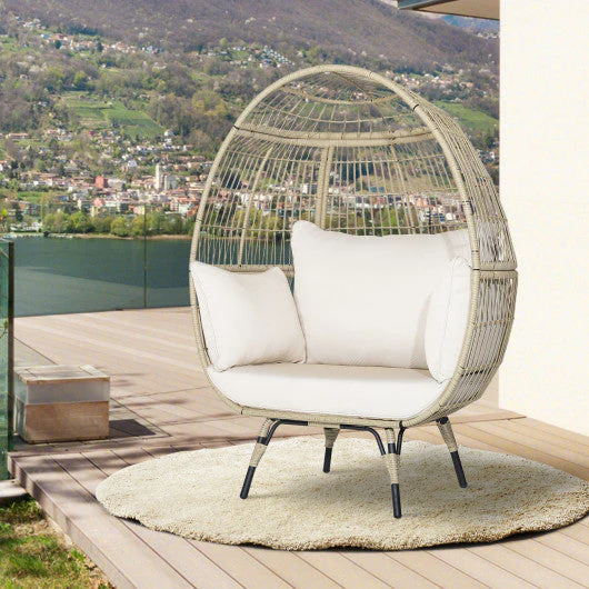 Oversized Patio Rattan Egg Lounge Chair With 4 Cushions-Light Brown - Kaedas